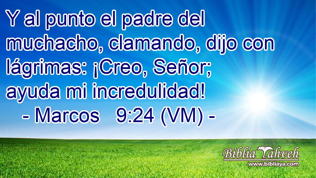  Y al punto el padre del muchacho, clamando, dijo con lágrimas: ¡Creo, Señor; ayuda mi incredulidad! 