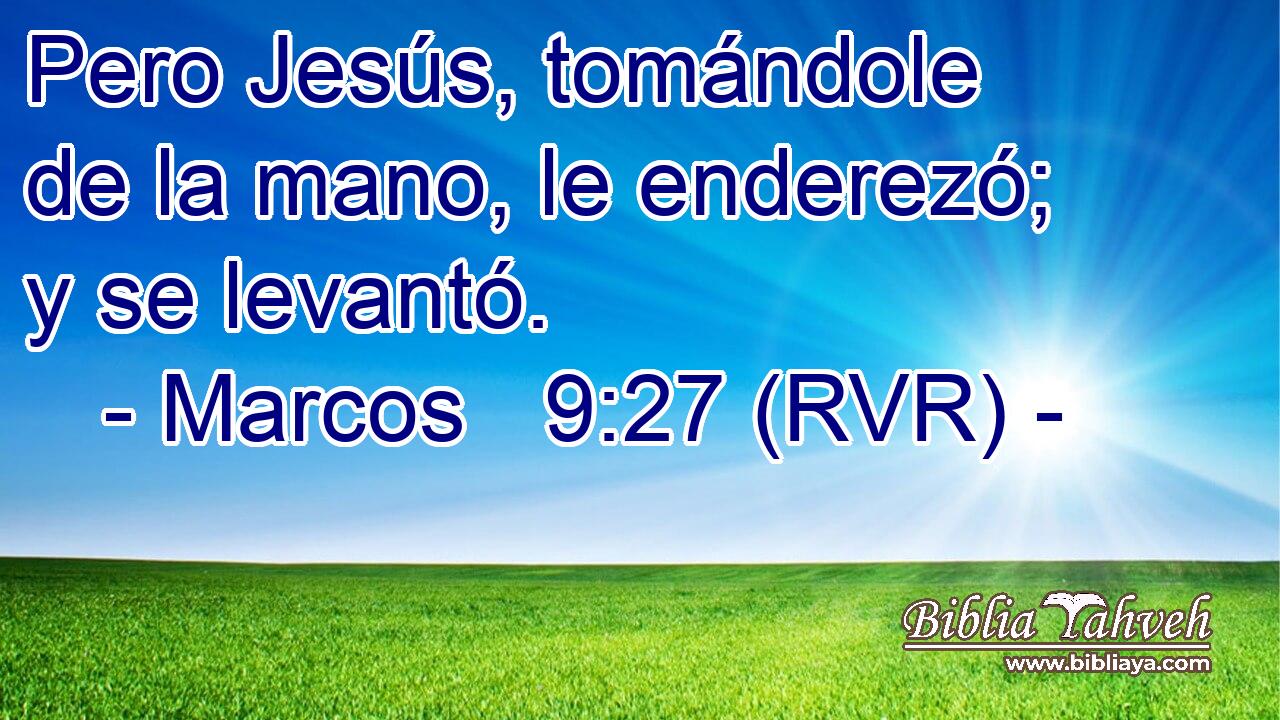 Pero Jesús, tomándole de la mano, le enderezó; y se levantó.