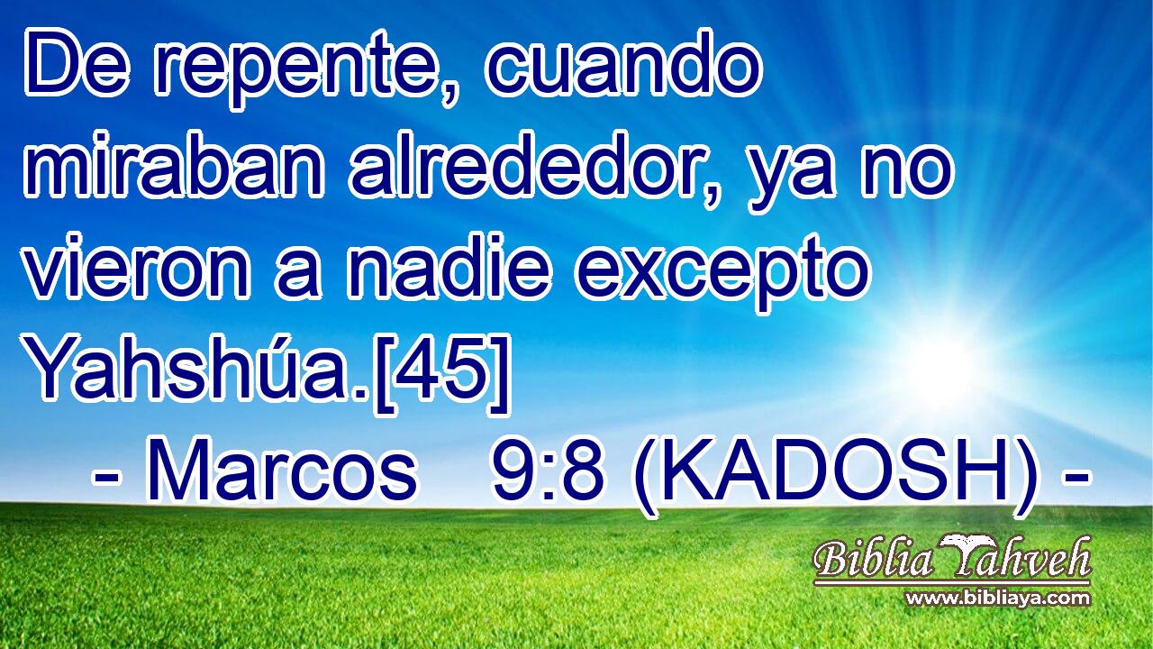 De repente, cuando miraban alrededor, ya no vieron a nadie excepto Yahshúa.[45] 