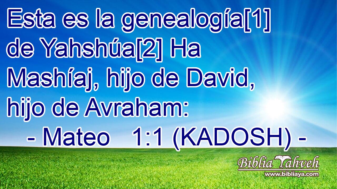 Esta es la genealogía[1] de Yahshúa[2] Ha Mashíaj, hijo de David, hijo de Avraham: 