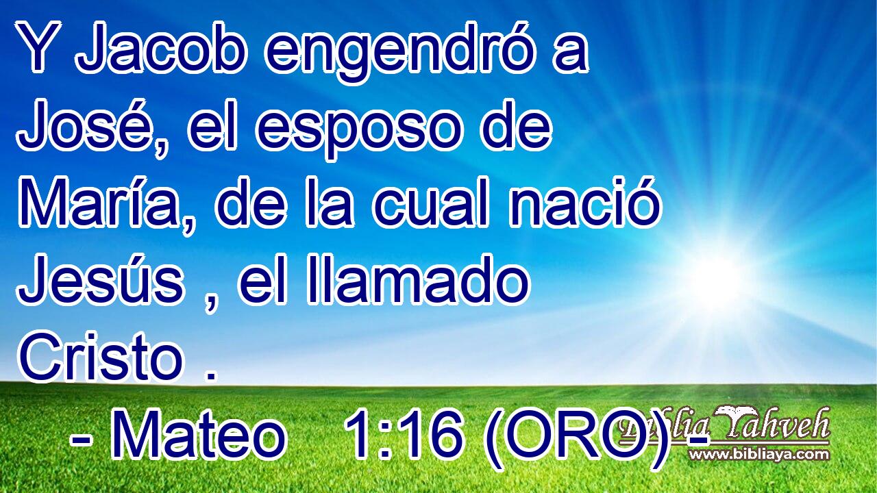  Y Jacob engendró a José, el esposo de María, de la cual nació Jesús , el llamado Cristo . 