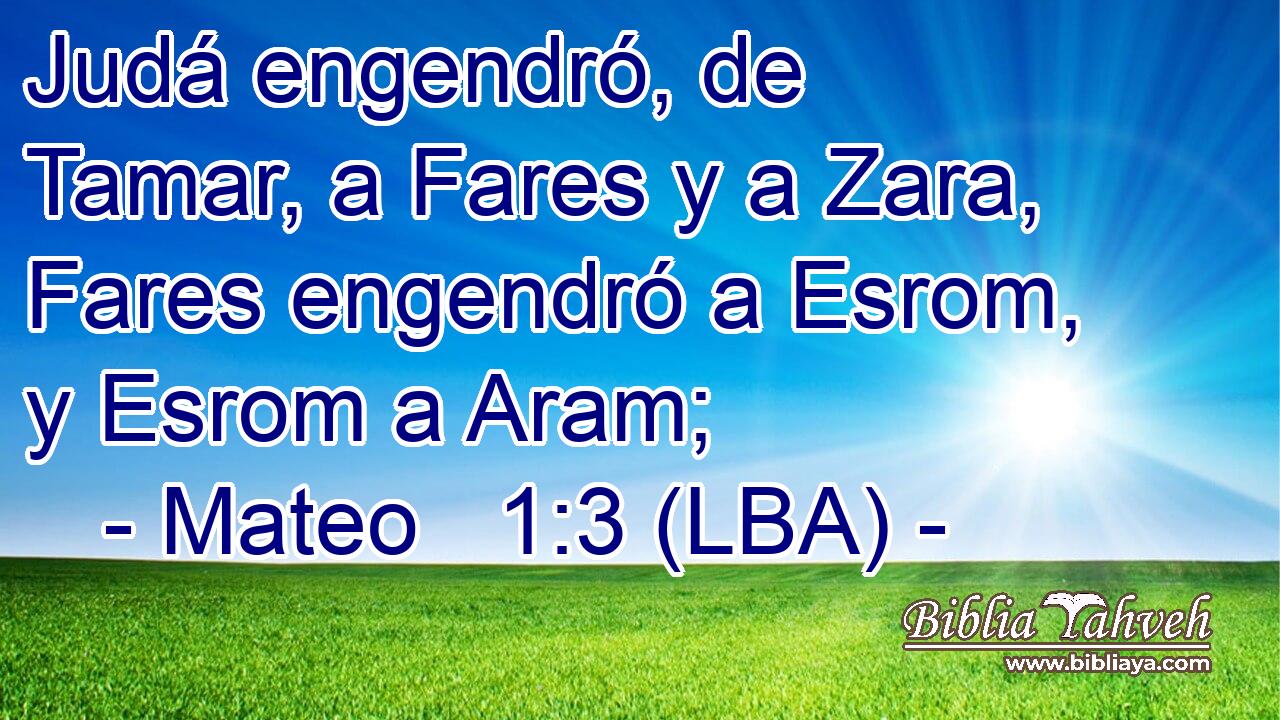 Judá engendró, de Tamar, a Fares y a Zara, Fares engendró a Esrom, y Esrom a Aram;