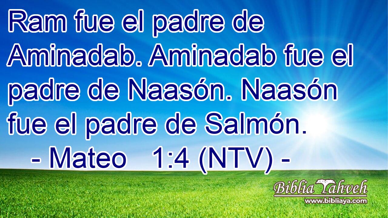 Ram fue el padre de Aminadab. Aminadab fue el padre de Naasón. Naasón fue el padre de Salmón.