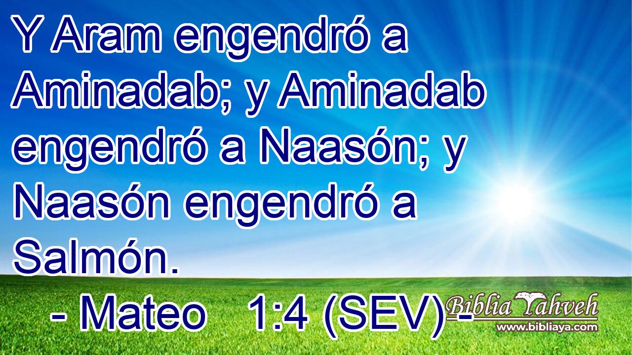 Y Aram engendró a Aminadab; y Aminadab engendró a Naasón; y Naasón engendró a Salmón.
