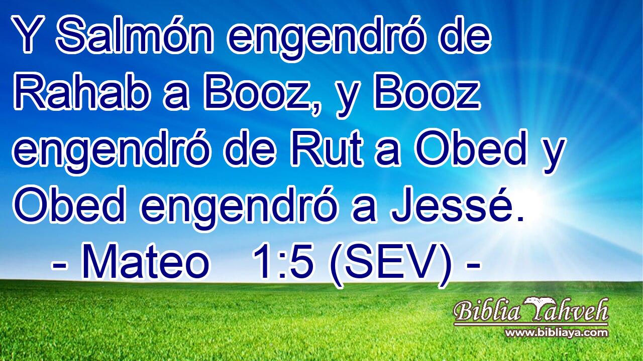 Y Salmón engendró de Rahab a Booz, y Booz engendró de Rut a Obed y Obed engendró a Jessé.
