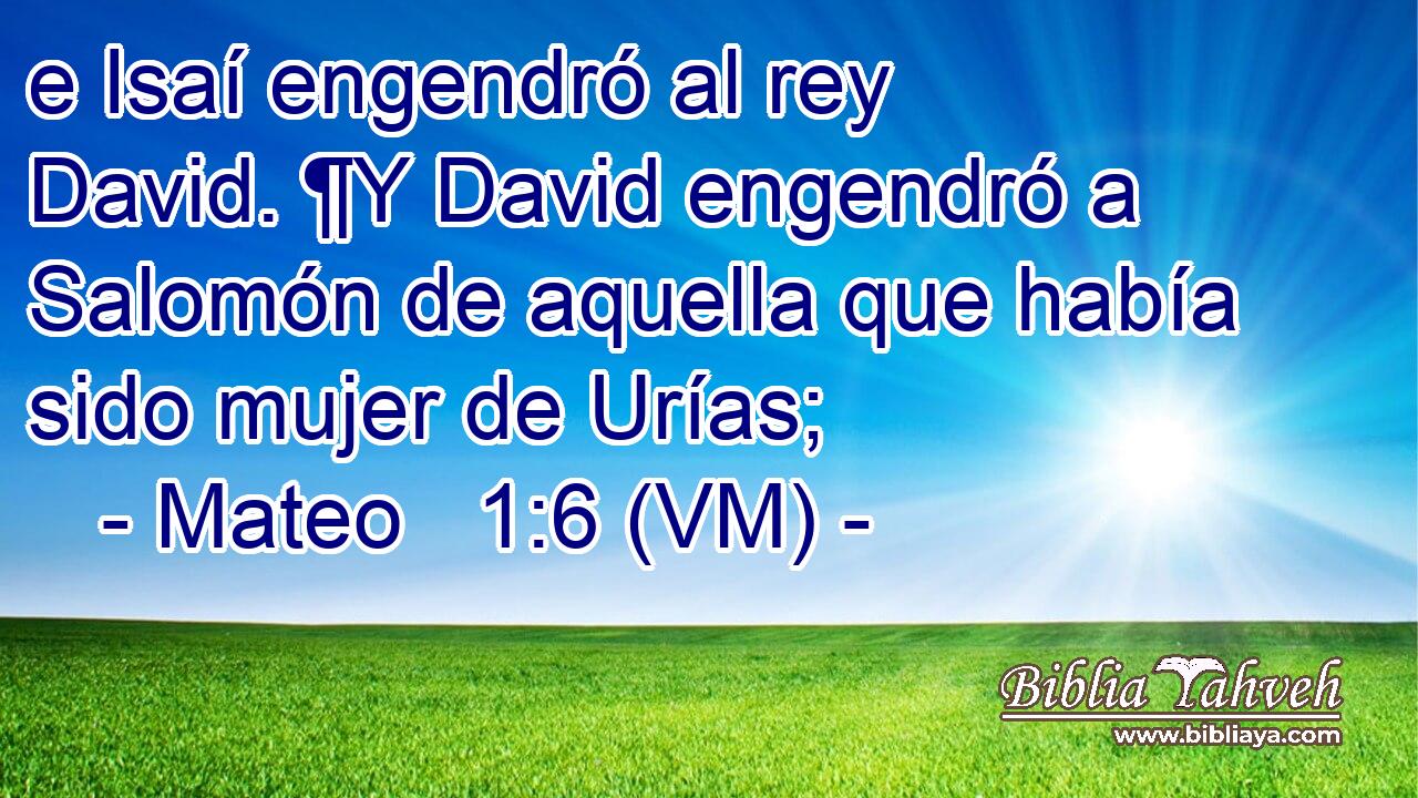  e Isaí engendró al rey David. ¶Y David engendró a Salomón de aquella que había sido mujer de Urías; 