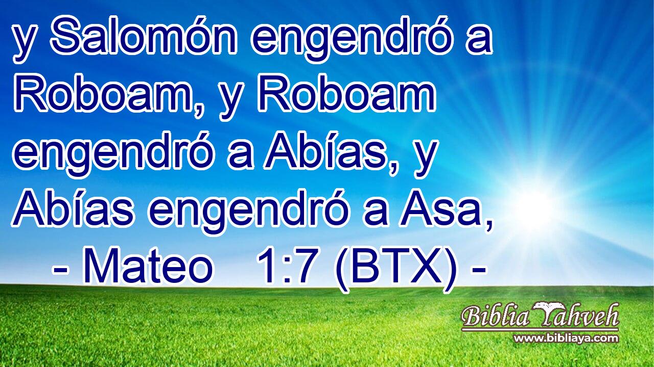 y Salomón engendró a Roboam, y Roboam engendró a Abías, y Abías engendró a Asa,