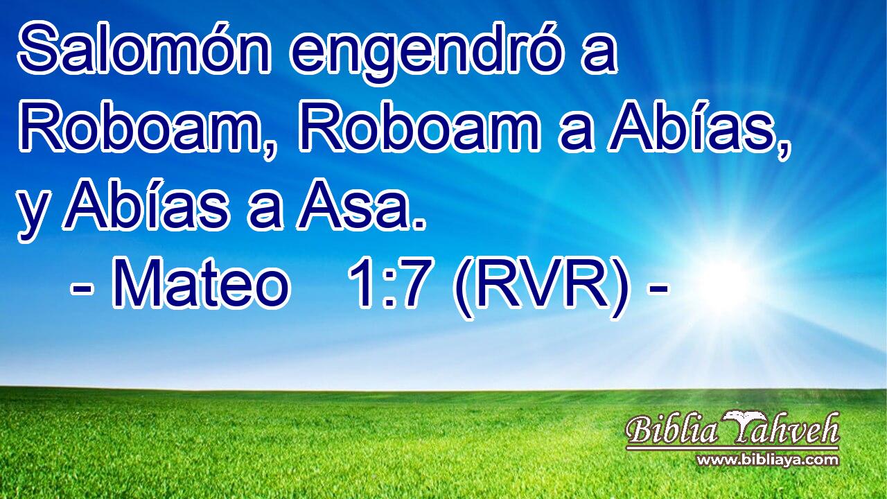 Salomón engendró a Roboam, Roboam a Abías, y Abías a Asa.