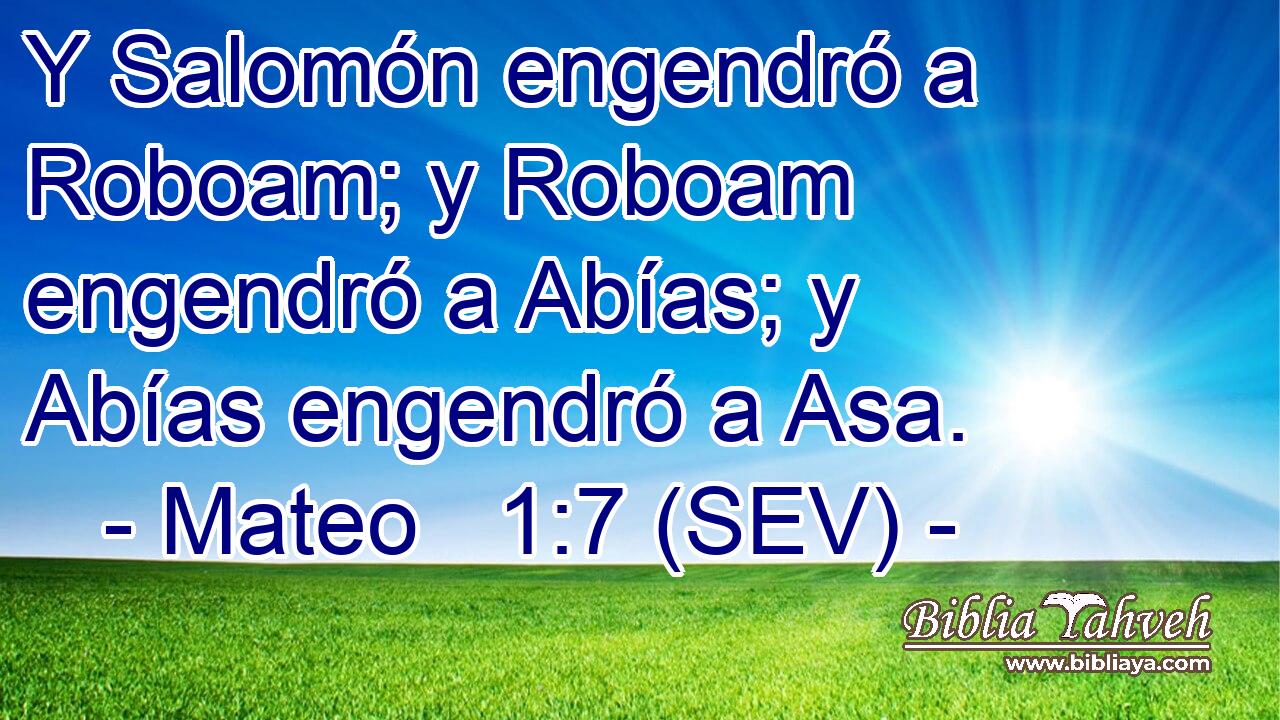 Y Salomón engendró a Roboam; y Roboam engendró a Abías; y Abías engendró a Asa.