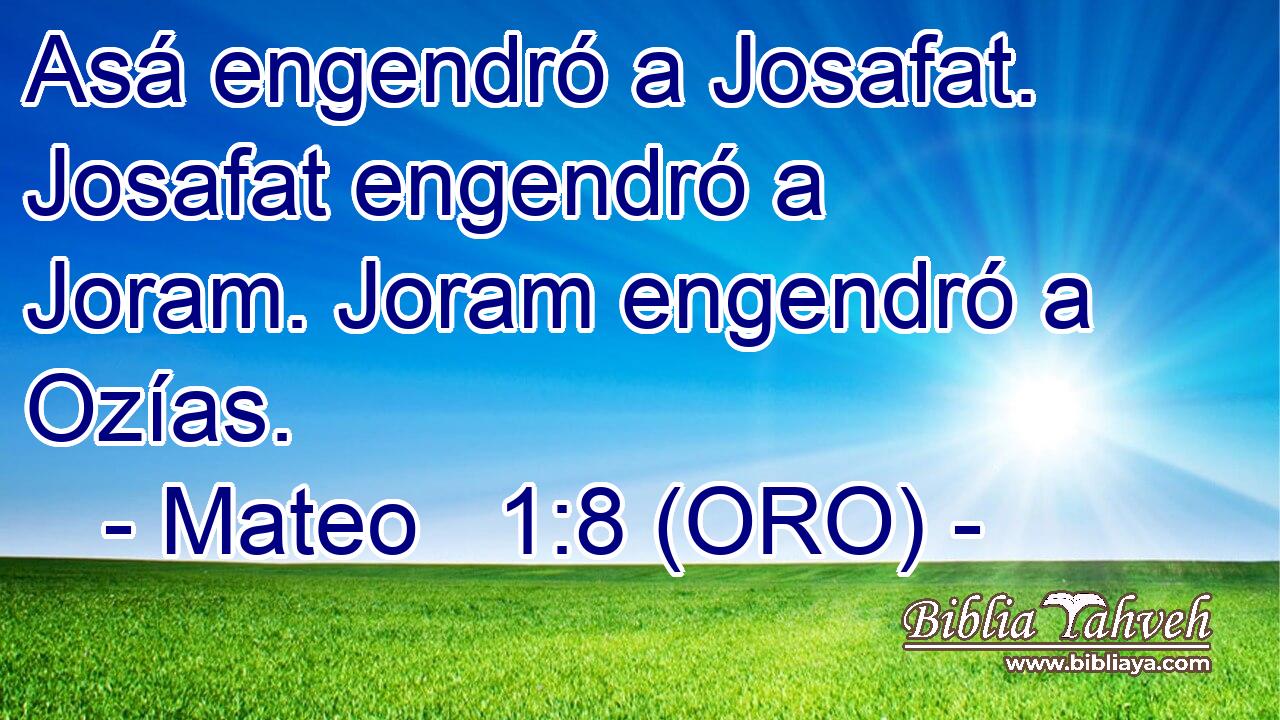  Asá engendró a Josafat. Josafat engendró a Joram. Joram engendró a Ozías. 