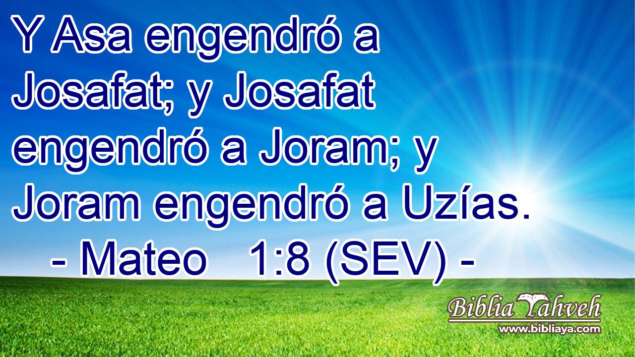Y Asa engendró a Josafat; y Josafat engendró a Joram; y Joram engendró a Uzías.