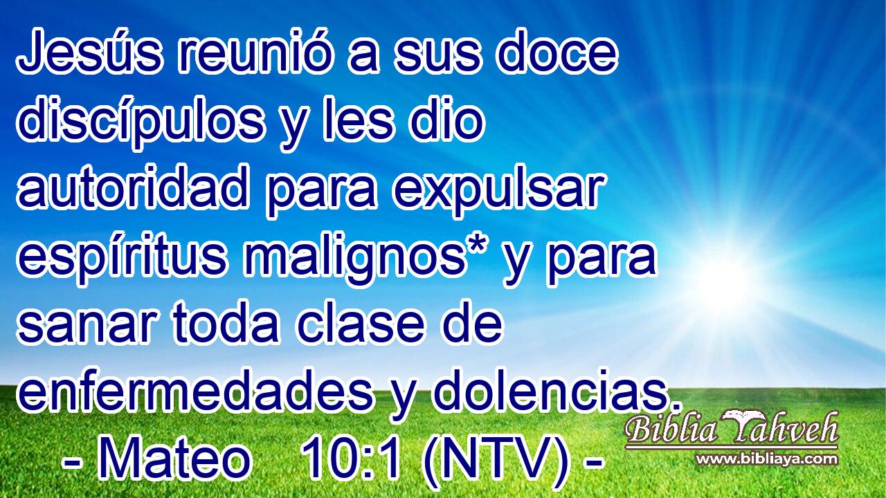 Jesús reunió a sus doce discípulos y les dio autoridad para expulsar espíritus malignos* y para sanar toda clase de enfermedades y dolencias.