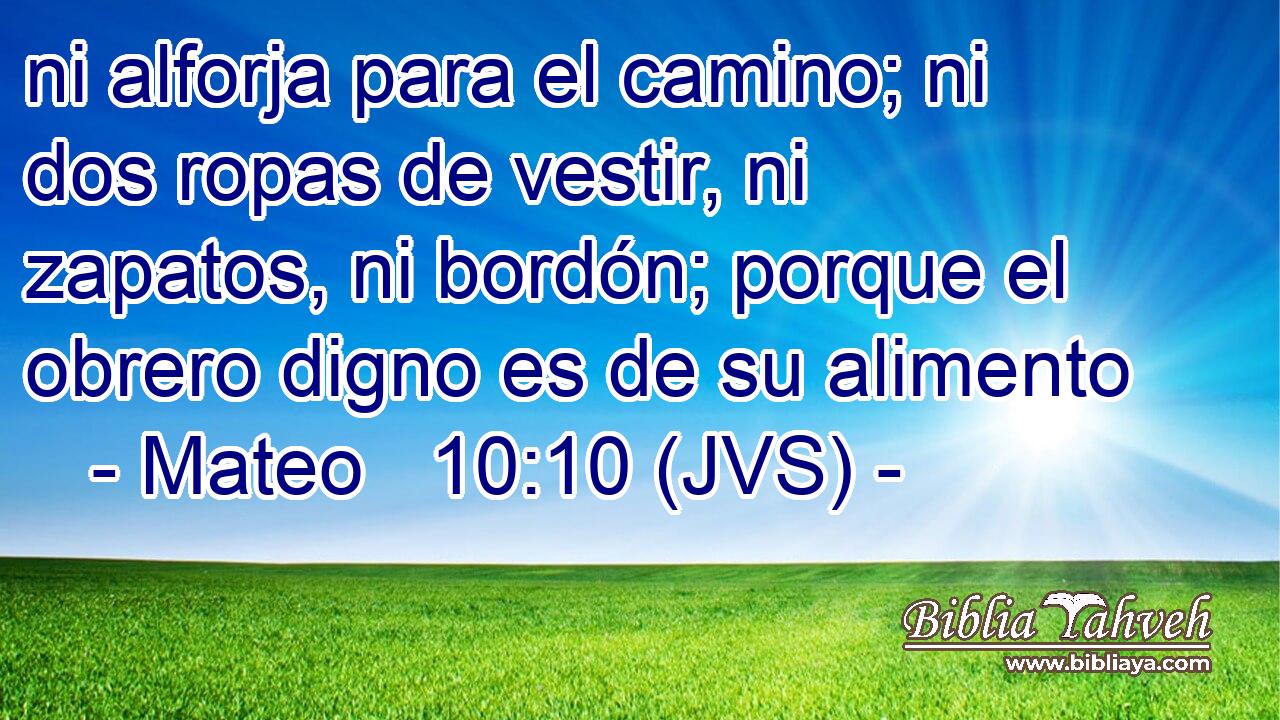 ni alforja para el camino; ni dos ropas de vestir, ni zapatos, ni bordón; porque el obrero digno es de su alimento