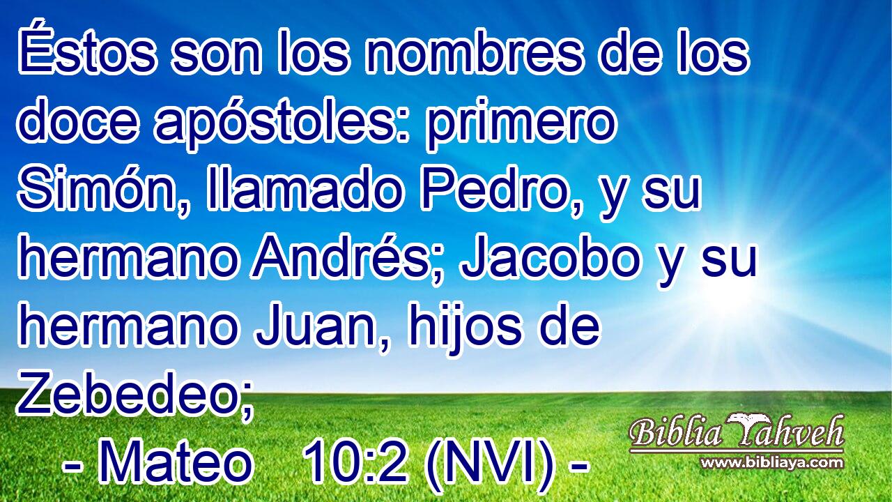  Éstos son los nombres de los doce apóstoles: primero Simón, llamado Pedro, y su hermano Andrés; Jacobo y su hermano Juan, hijos de Zebedeo; 