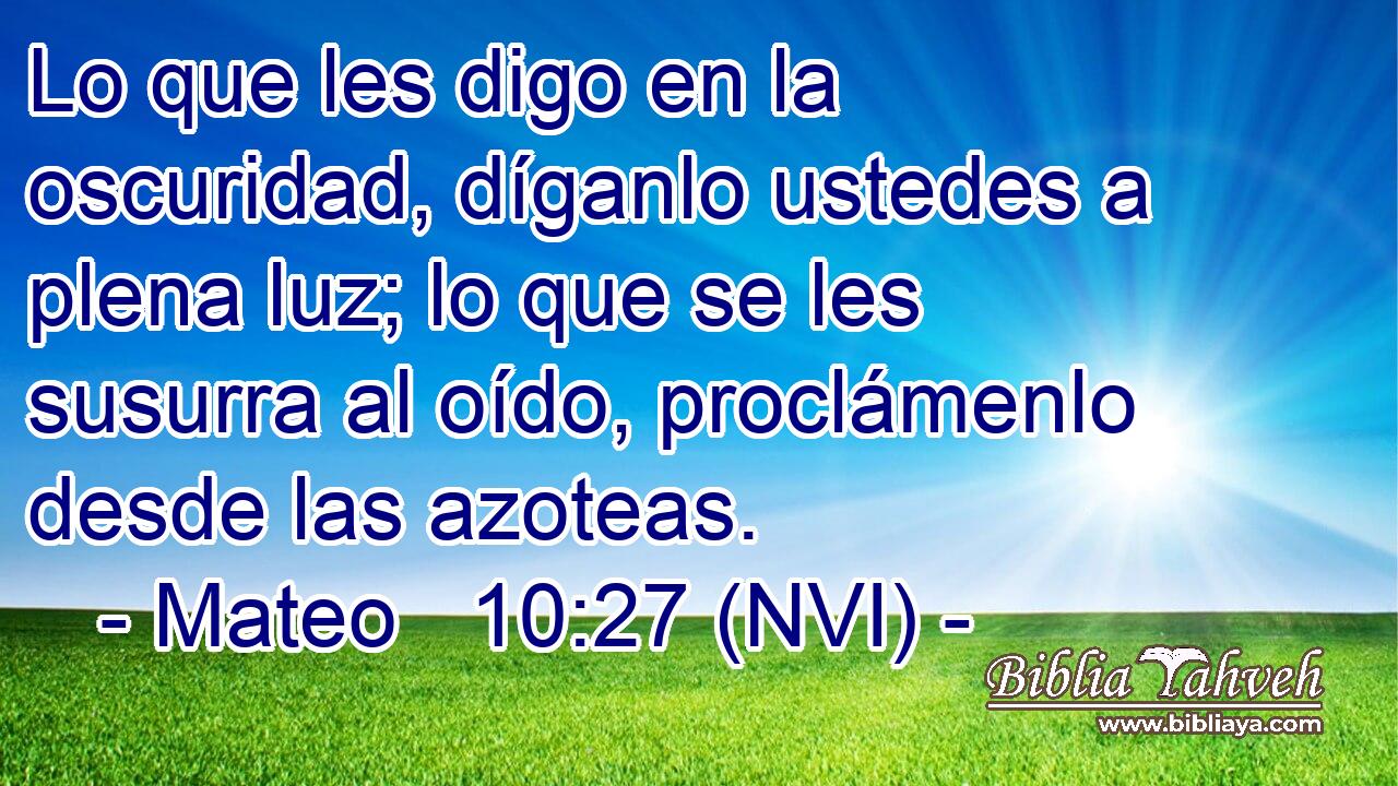  Lo que les digo en la oscuridad, díganlo ustedes a plena luz; lo que se les susurra al oído, proclámenlo desde las azoteas. 