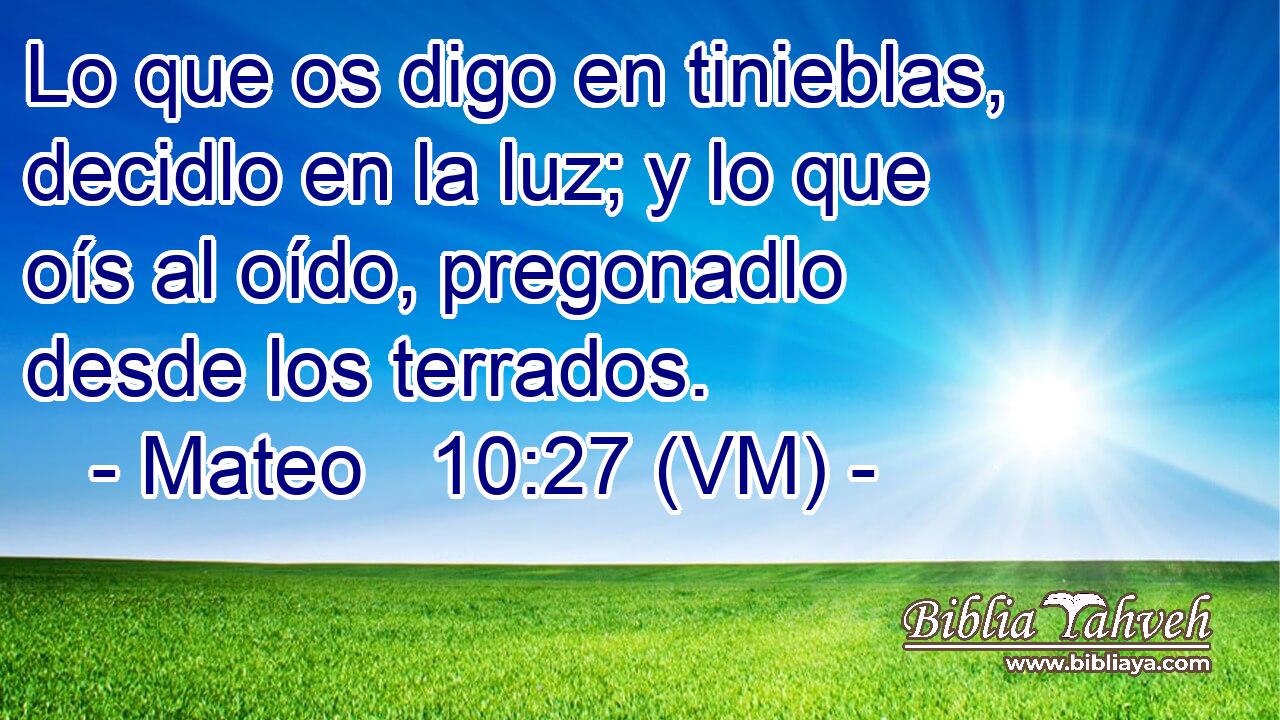  Lo que os digo en tinieblas, decidlo en la luz; y lo que oís al oído, pregonadlo desde los terrados. 