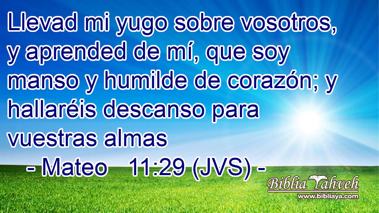 Llevad mi yugo sobre vosotros, y aprended de mí, que soy manso y humilde de corazón; y hallaréis descanso para vuestras almas