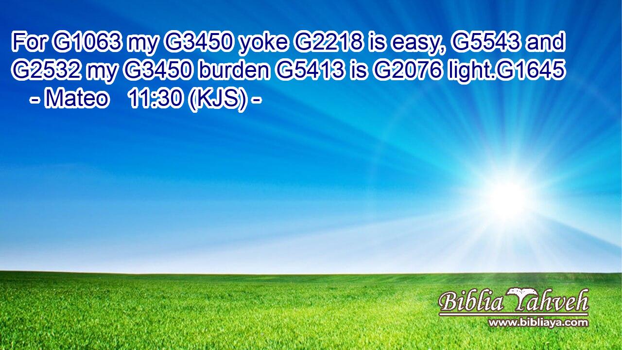 For G1063 my G3450 yoke G2218 is easy, G5543 and G2532 my G3450 burden G5413 is G2076 light.G1645