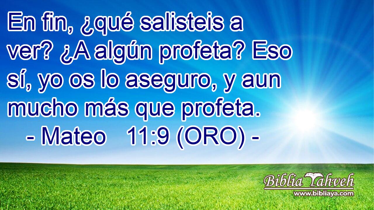  En fin, ¿qué salisteis a ver? ¿A algún profeta? Eso sí, yo os lo aseguro, y aun mucho más que profeta. 