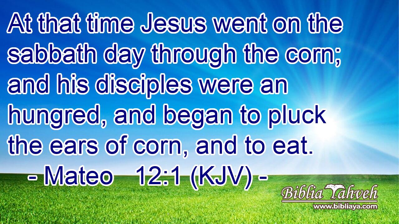 At that time Jesus went on the sabbath day through the corn; and his disciples were an hungred, and began to pluck the ears of corn, and to eat.