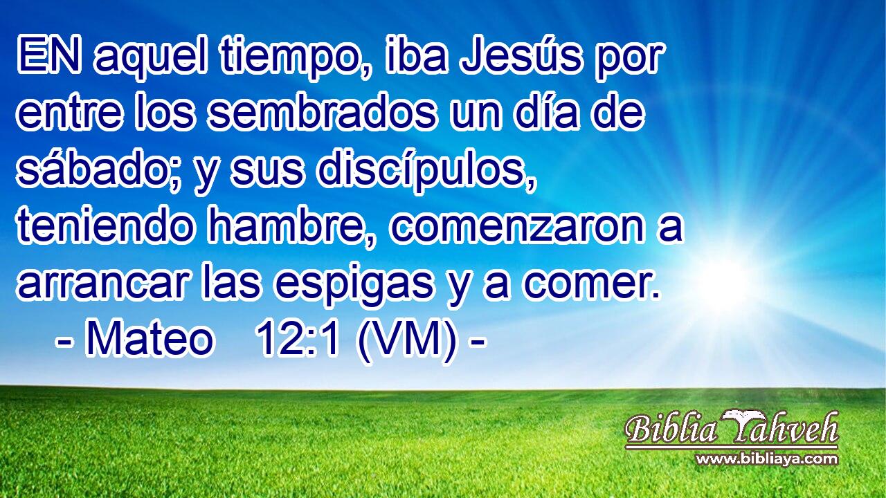  EN aquel tiempo, iba Jesús por entre los sembrados un día de sábado; y sus discípulos, teniendo hambre, comenzaron a arrancar las espigas y a comer. 