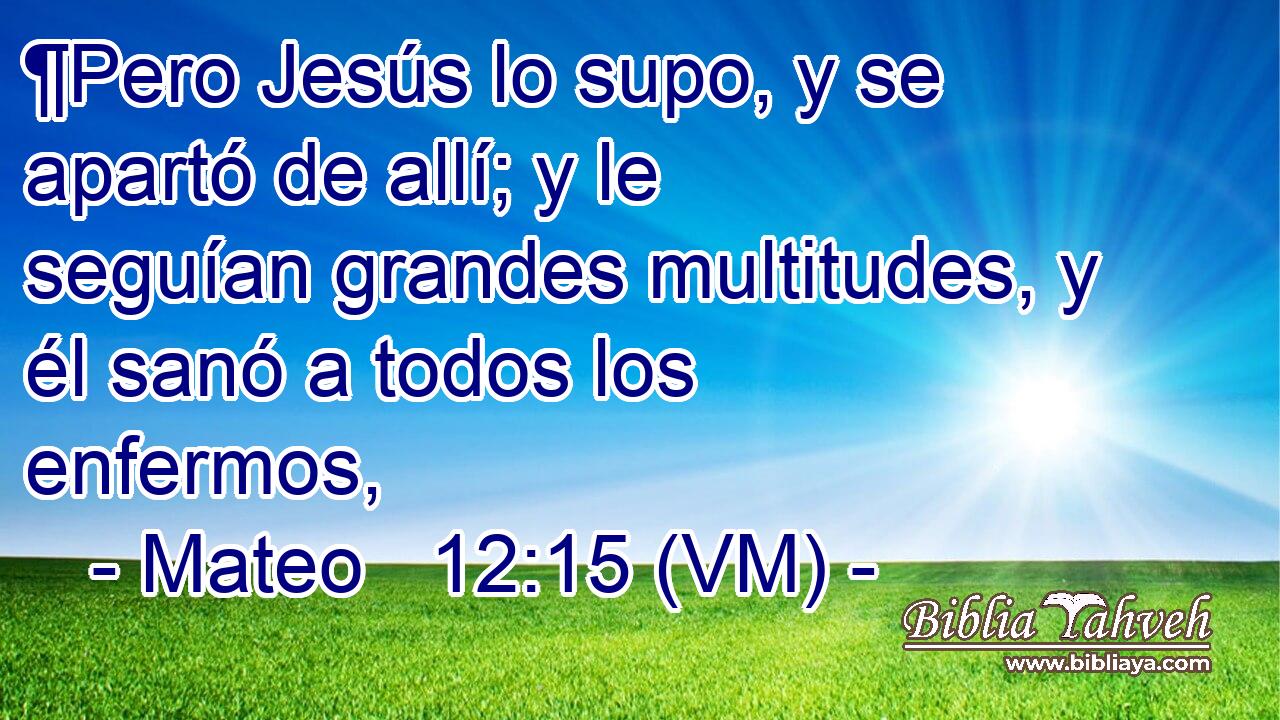  ¶Pero Jesús lo supo, y se apartó de allí; y le seguían grandes multitudes, y él sanó a todos los enfermos, 