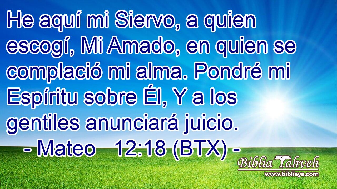 He aquí mi Siervo, a quien escogí, Mi Amado, en quien se complació mi alma. Pondré mi Espíritu sobre Él, Y a los gentiles anunciará juicio.