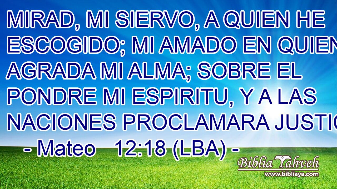 MIRAD, MI SIERVO, A QUIEN HE ESCOGIDO; MI AMADO EN QUIEN SE AGRADA MI ALMA; SOBRE EL PONDRE MI ESPIRITU, Y A LAS NACIONES PROCLAMARA JUSTICIA.