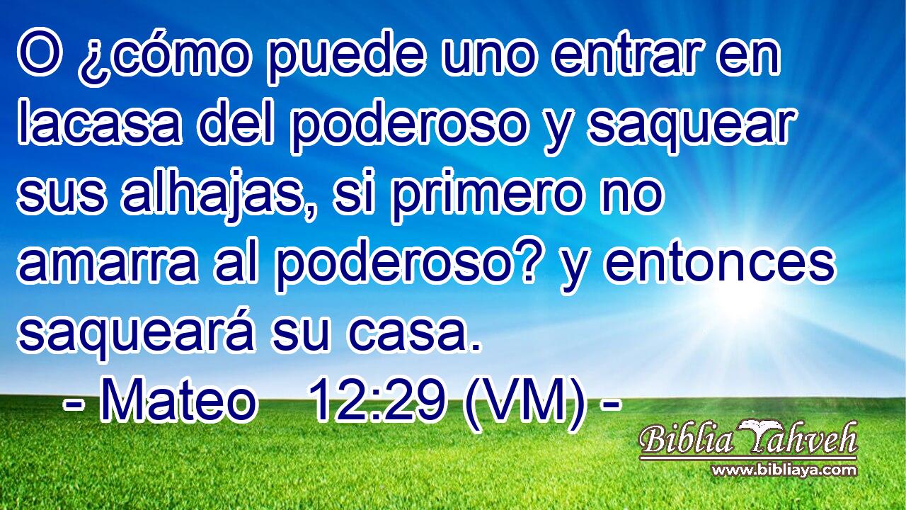  O ¿cómo puede uno entrar en lacasa del poderoso y saquear sus alhajas, si primero no amarra al poderoso? y entonces saqueará su casa. 