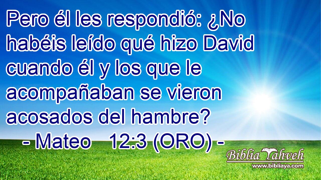  Pero él les respondió: ¿No habéis leído qué hizo David cuando él y los que le acompañaban se vieron acosados del hambre? 