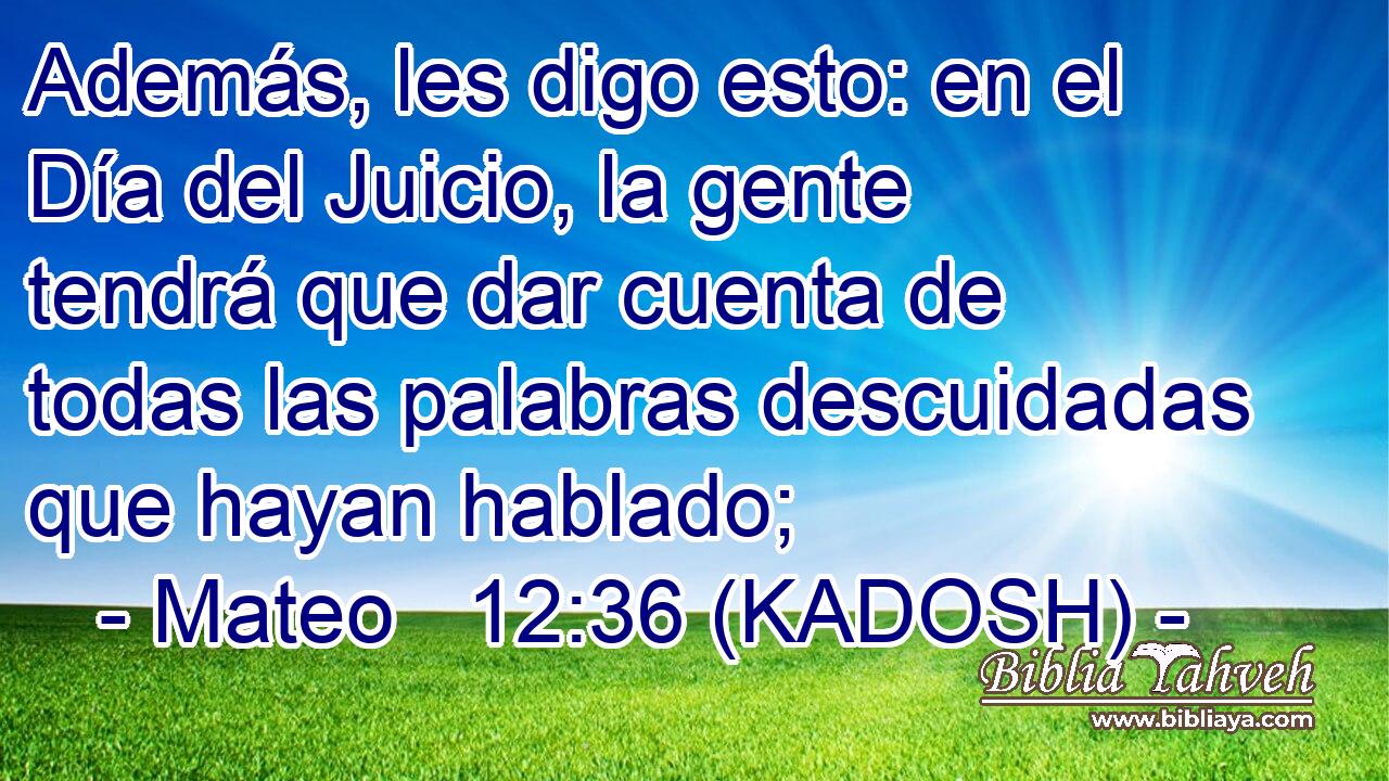  Además, les digo esto: en el Día del Juicio, la gente tendrá que dar cuenta de todas las palabras descuidadas que hayan hablado; 