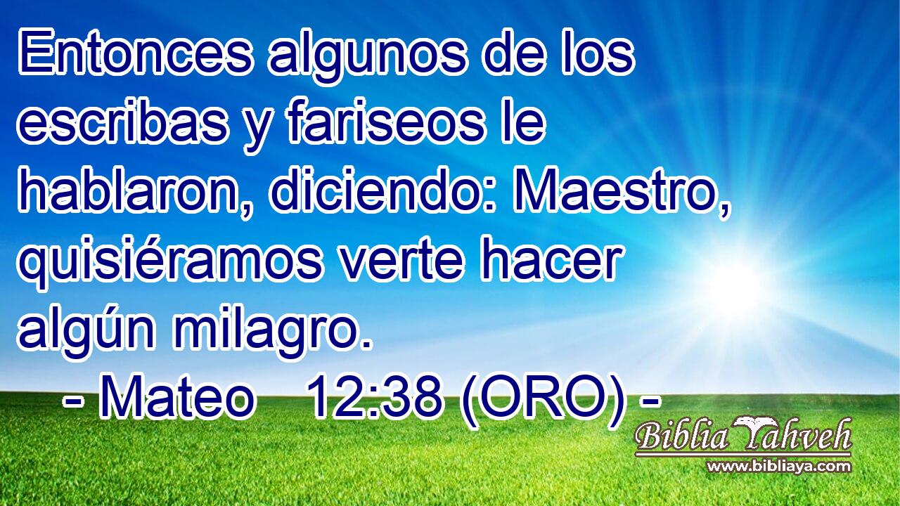  Entonces algunos de los escribas y fariseos le hablaron, diciendo: Maestro, quisiéramos verte hacer algún milagro. 