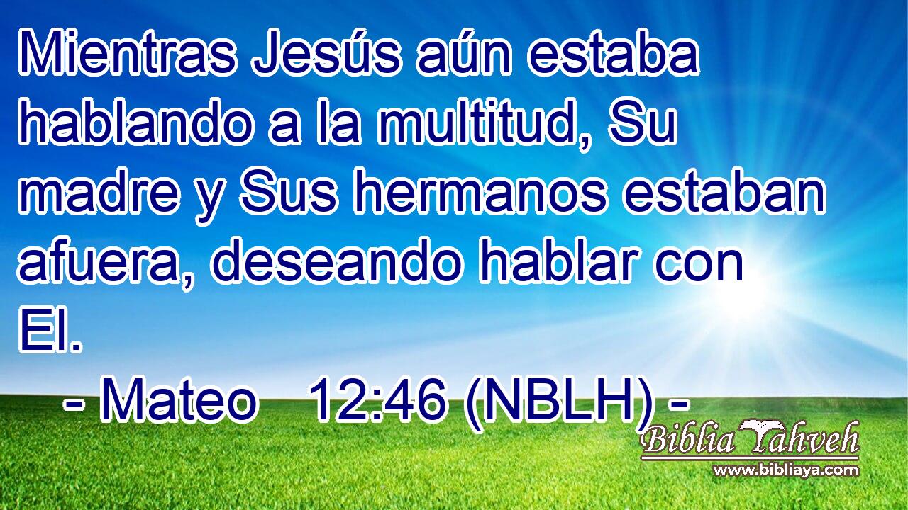  Mientras Jesús aún estaba hablando a la multitud, Su madre y Sus hermanos estaban afuera, deseando hablar con El. 