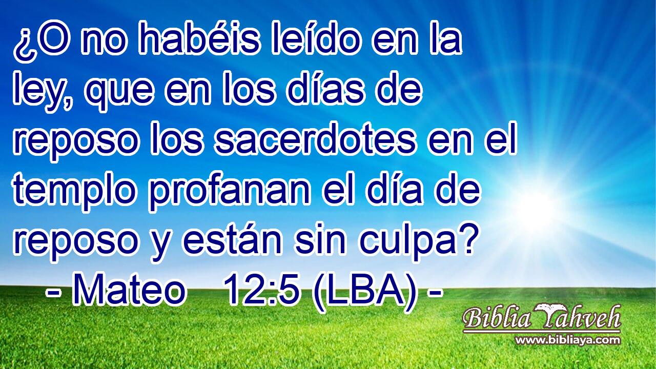 ¿O no habéis leído en la ley, que en los días de reposo los sacerdotes en el templo profanan el día de reposo y están sin culpa?