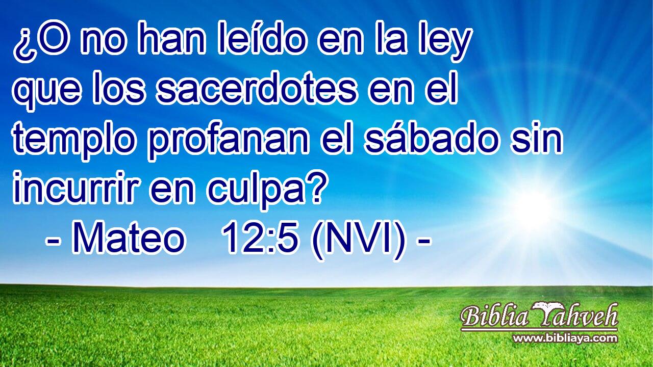  ¿O no han leído en la ley que los sacerdotes en el templo profanan el sábado sin incurrir en culpa? 