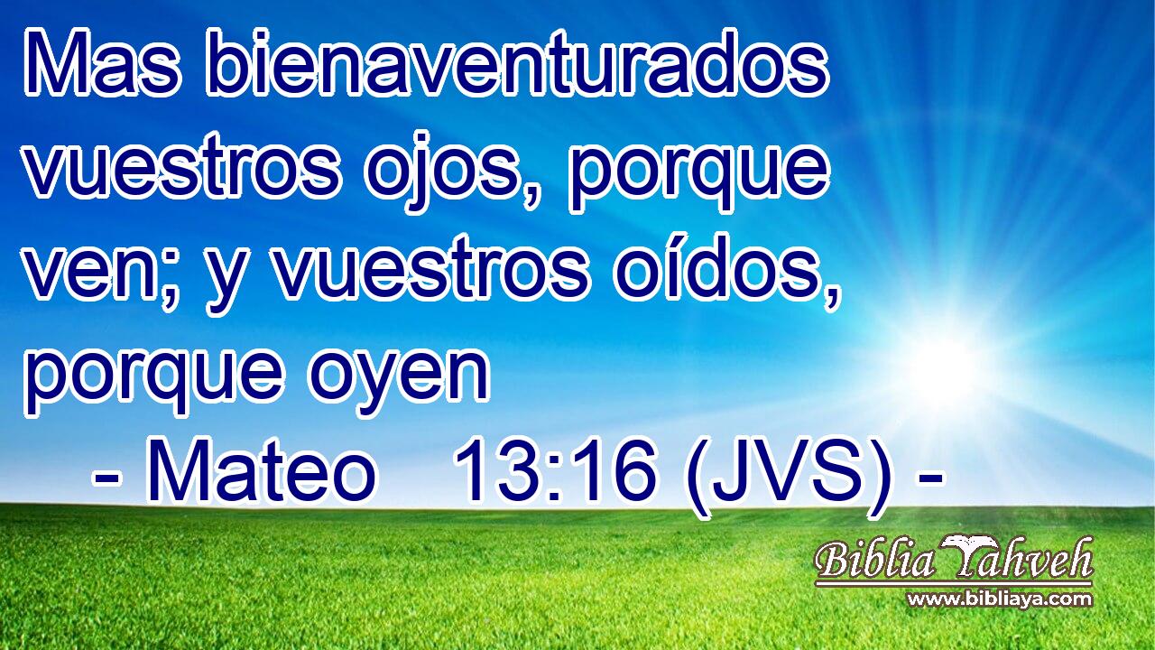 Mas bienaventurados vuestros ojos, porque ven; y vuestros oídos, porque oyen
