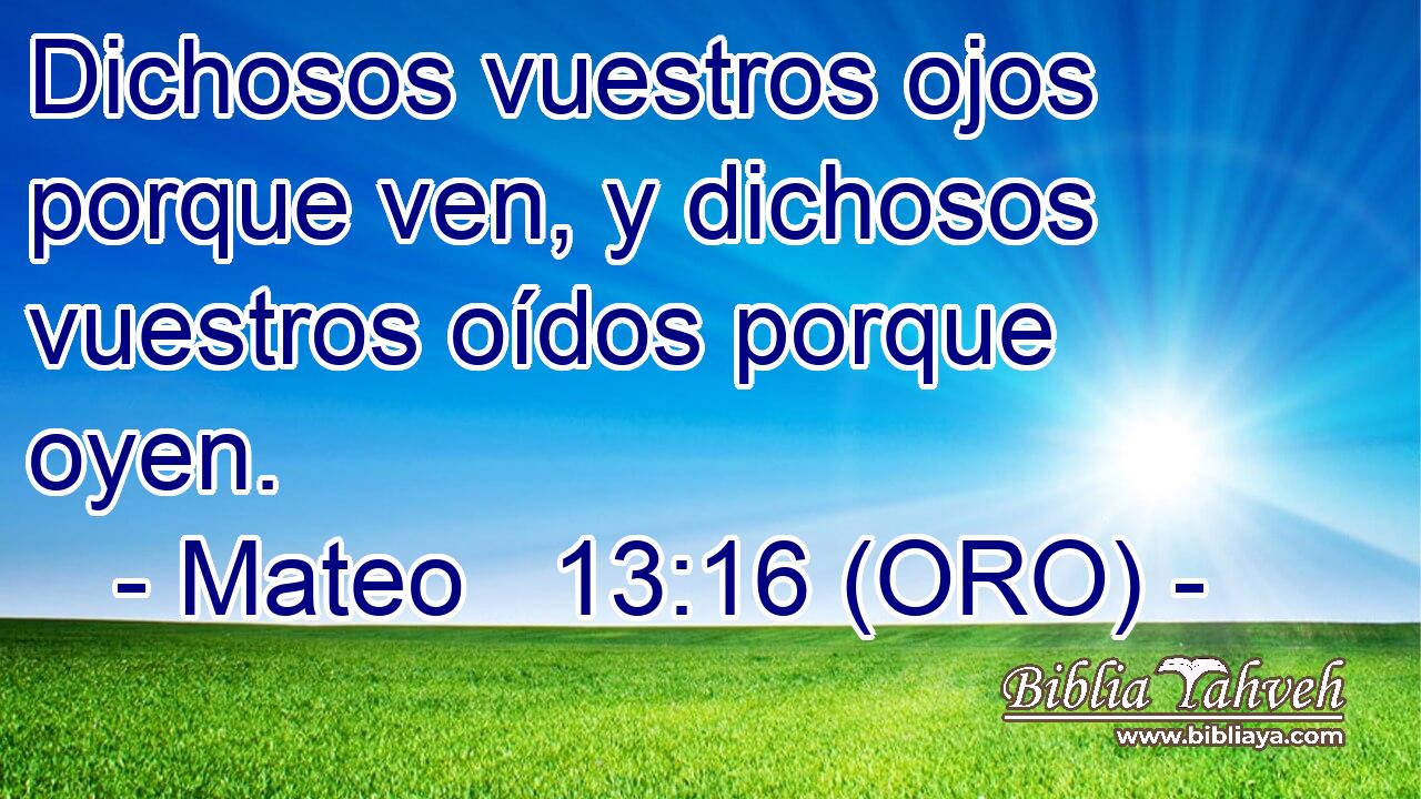  Dichosos vuestros ojos porque ven, y dichosos vuestros oídos porque oyen. 