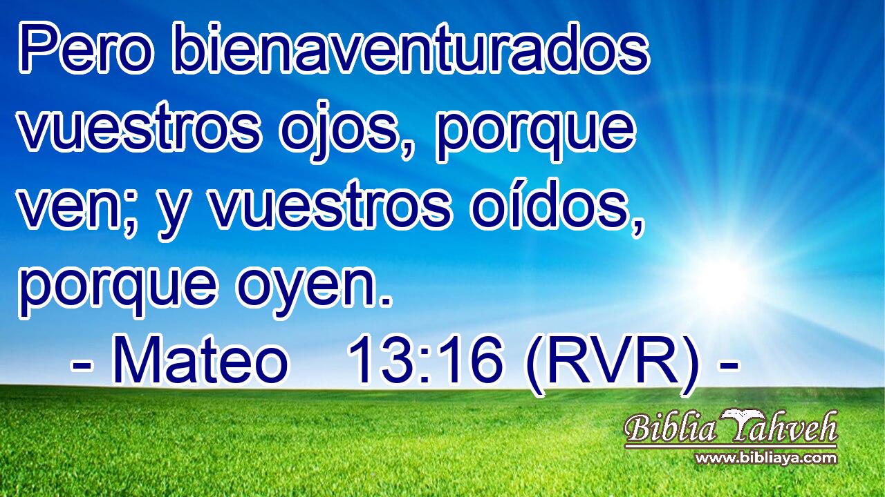 Pero bienaventurados vuestros ojos, porque ven; y vuestros oídos, porque oyen.