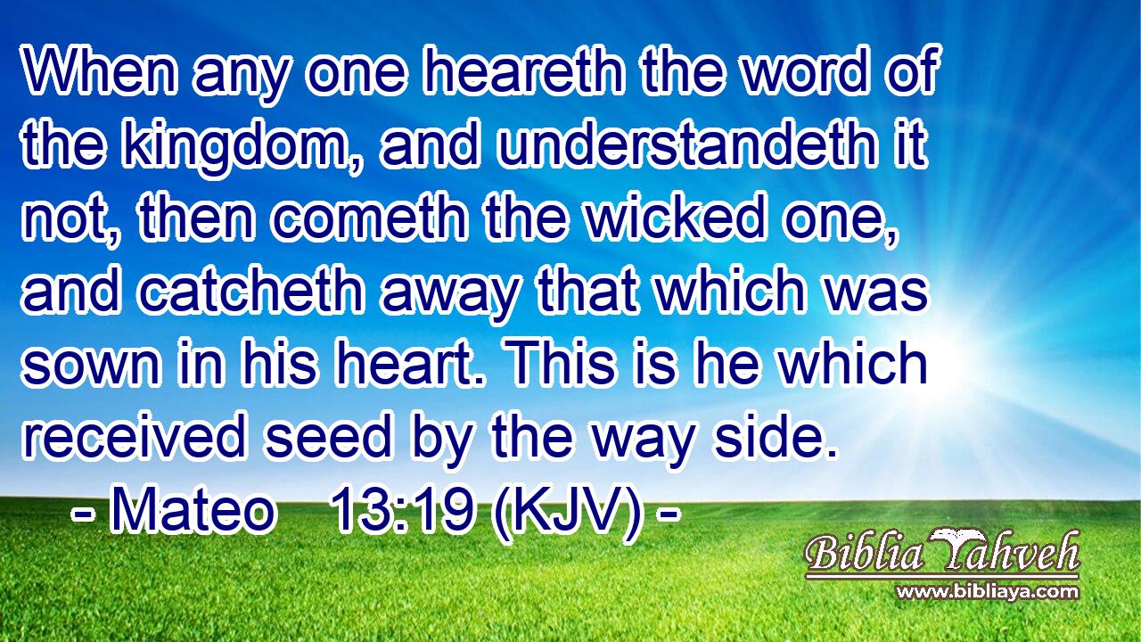 When any one heareth the word of the kingdom, and understandeth it not, then cometh the wicked one, and catcheth away that which was sown in his heart. This is he which received seed by the way side.