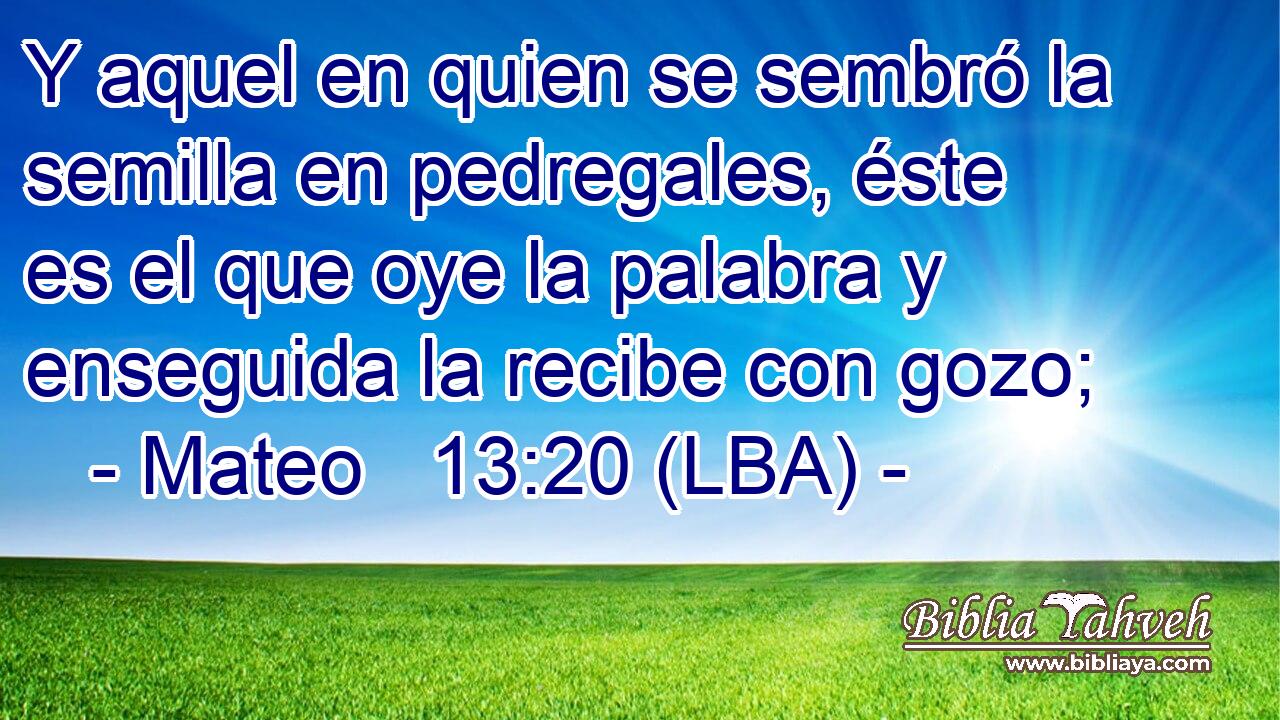 Y aquel en quien se sembró la semilla en pedregales, éste es el que oye la palabra y enseguida la recibe con gozo;