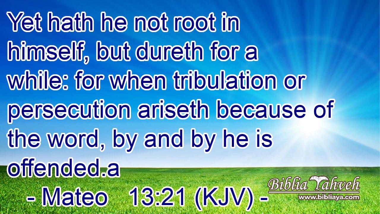 Yet hath he not root in himself, but dureth for a while: for when tribulation or persecution ariseth because of the word, by and by he is offended.a