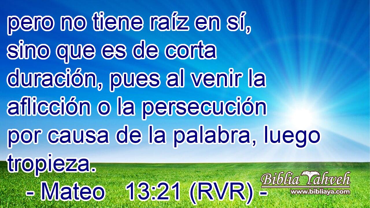 pero no tiene raíz en sí, sino que es de corta duración, pues al venir la aflicción o la persecución por causa de la palabra, luego tropieza.