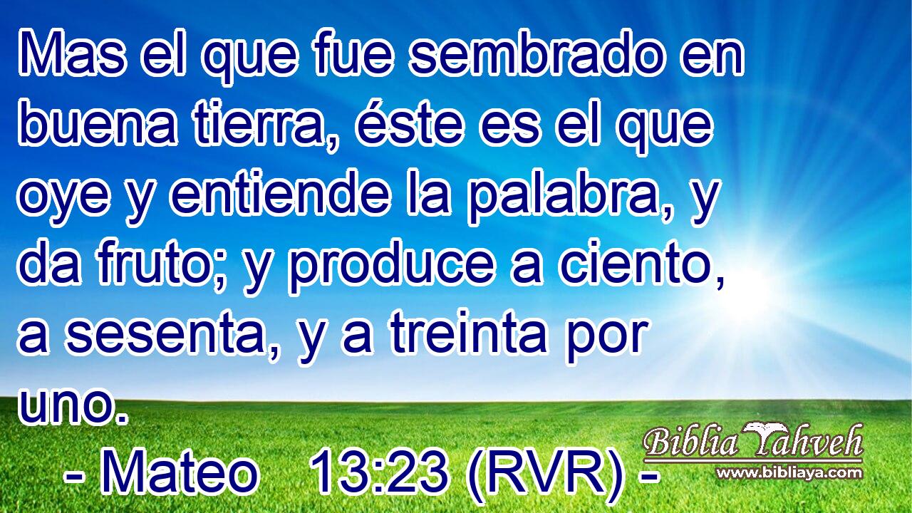 Mas el que fue sembrado en buena tierra, éste es el que oye y entiende la palabra, y da fruto; y produce a ciento, a sesenta, y a treinta por uno.