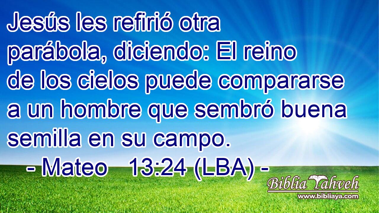 Jesús les refirió otra parábola, diciendo: El reino de los cielos puede compararse a un hombre que sembró buena semilla en su campo.