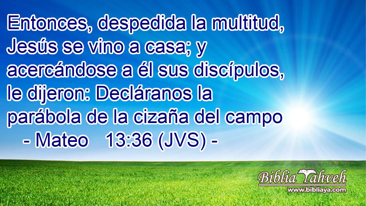 Entonces, despedida la multitud, Jesús se vino a casa; y acercándose a él sus discípulos, le dijeron: Decláranos la parábola de la cizaña del campo