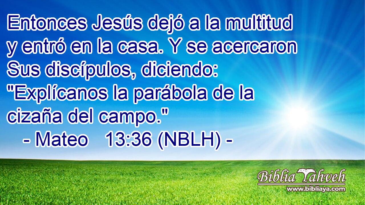  Entonces Jesús dejó a la multitud y entró en la casa. Y se acercaron Sus discípulos, diciendo: 