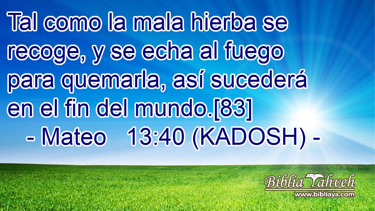  Tal como la mala hierba se recoge, y se echa al fuego para quemarla, así sucederá en el fin del mundo.[83] 