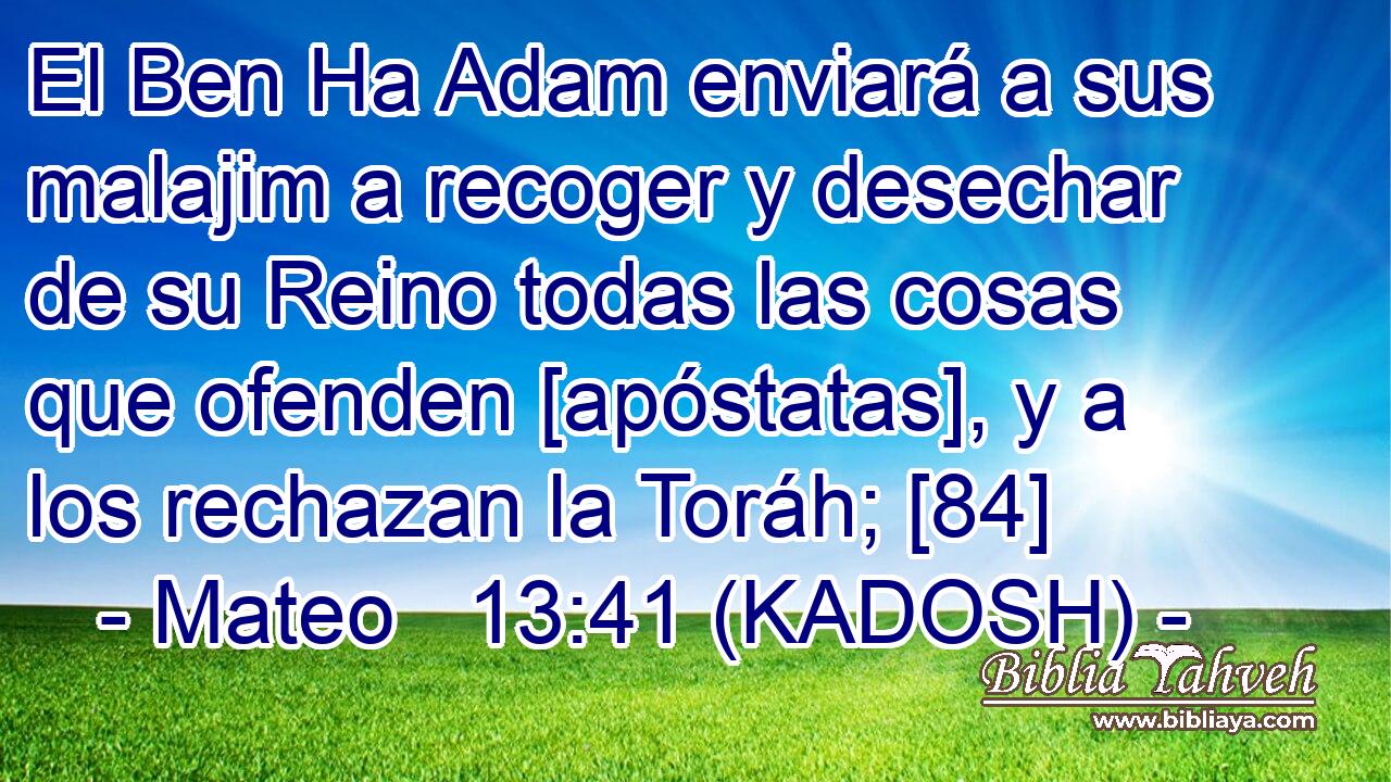  El Ben Ha Adam enviará a sus malajim a recoger y desechar de su Reino todas las cosas que ofenden [apóstatas], y a los rechazan la Toráh; [84] 