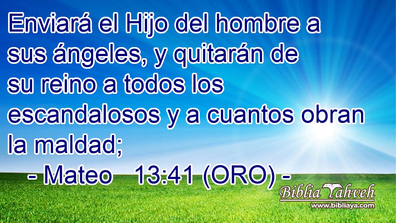  Enviará el Hijo del hombre a sus ángeles, y quitarán de su reino a todos los escandalosos y a cuantos obran la maldad; 