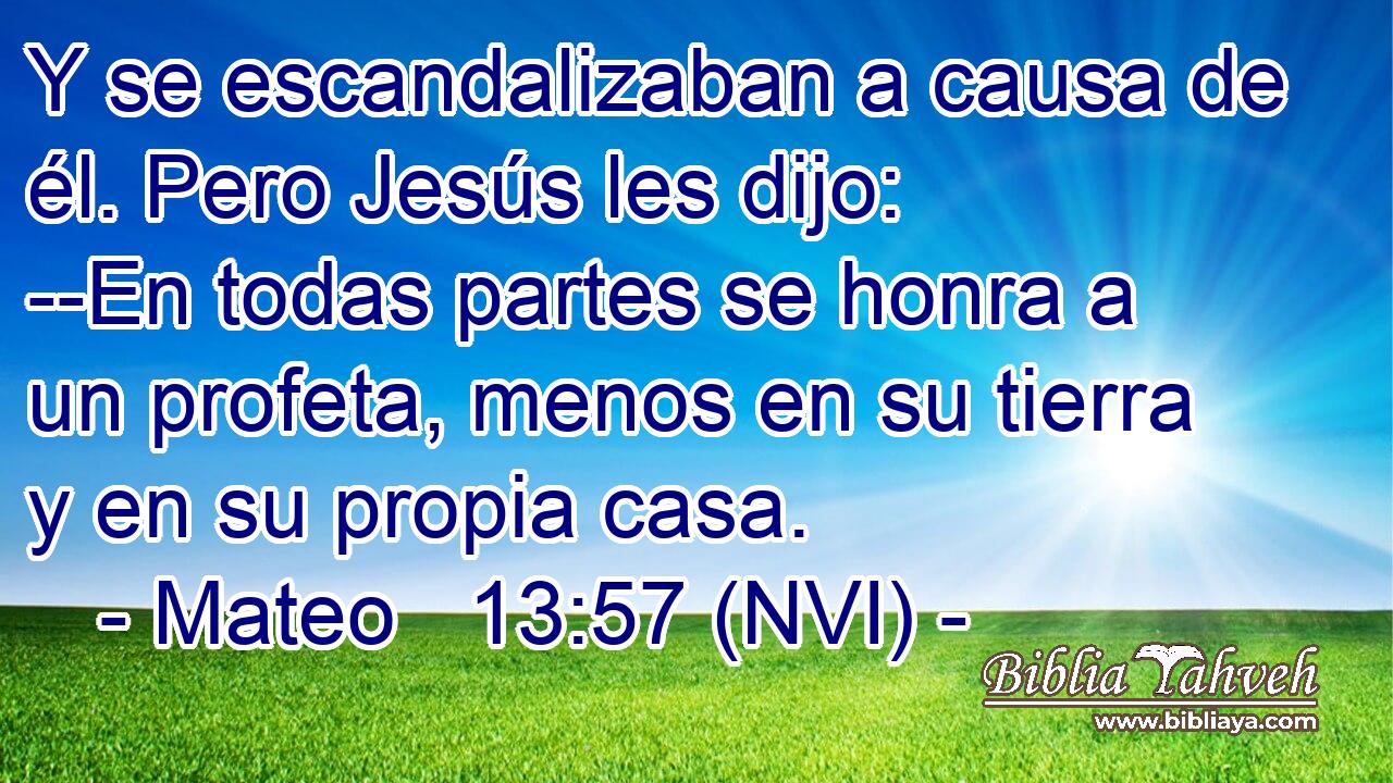  Y se escandalizaban a causa de él. Pero Jesús les dijo: --En todas partes se honra a un profeta, menos en su tierra y en su propia casa. 